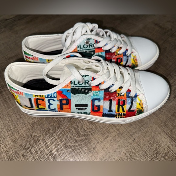 Jeep Girl License Plate Colorful Graphic Sneakers Size 8 - Picture 2 of 6